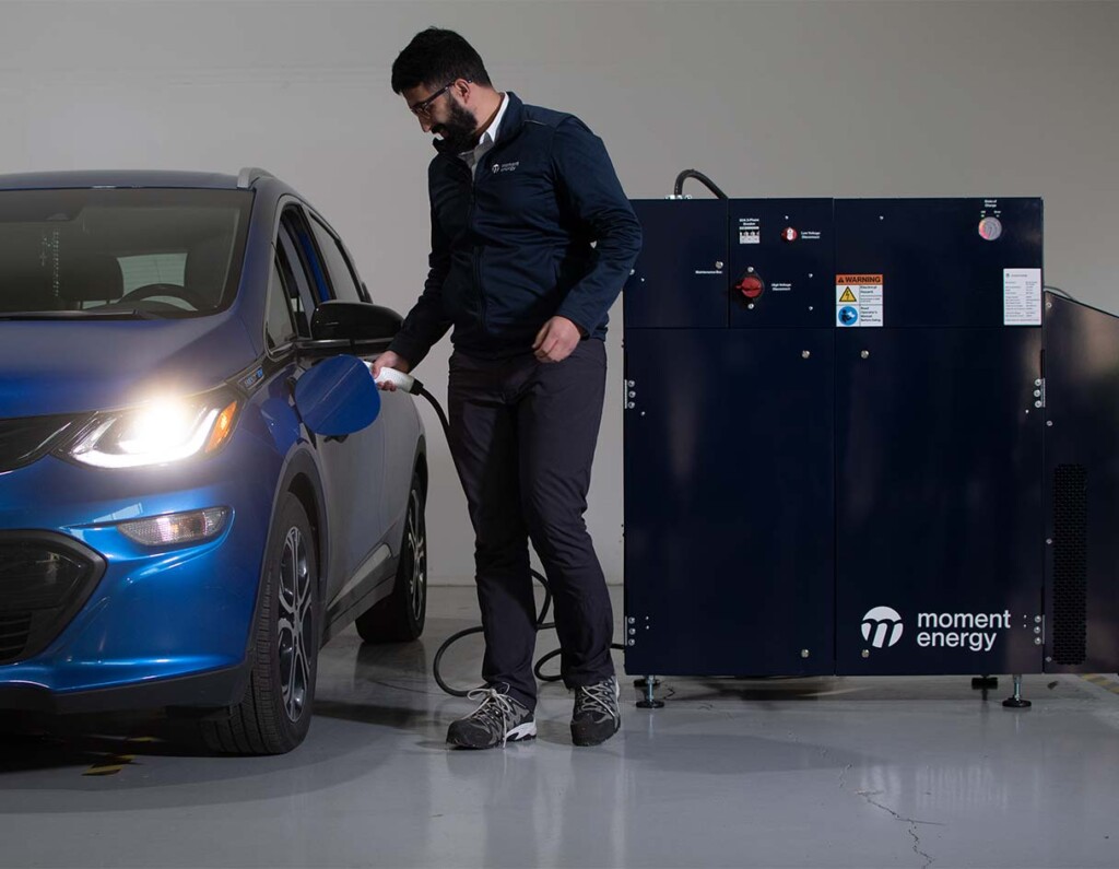 Moment Energy repurposed battery charging a vehicle